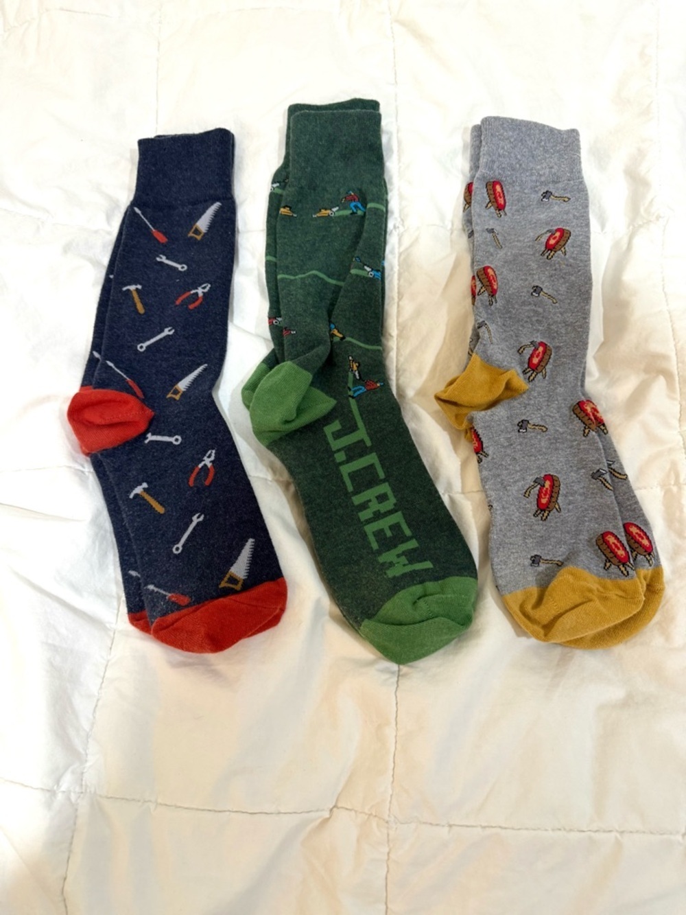 J. Crew Men's Patterned Crew Socks - Outdoor Themed New Set of 3